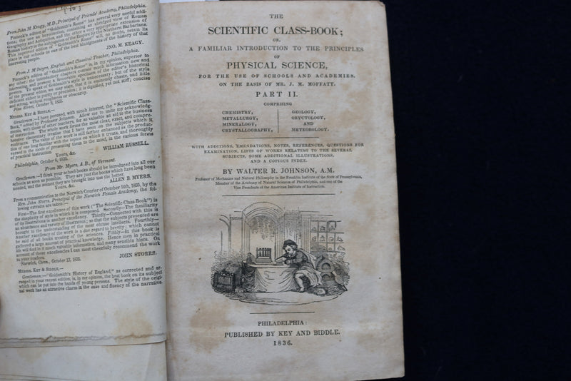 1836 THE SCIENTIFIC CLASS-BOOK PART II HARDCOVER BOOK BY WALTER JOHNSON- KD 9444