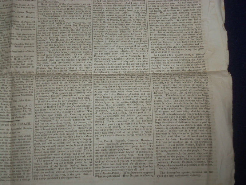 1849 SEPTEMBER 29 MASSACHUSETTS PLOUGHMAN NEWSPAPER- VICTOR HUGO SPEECH- NP 5173