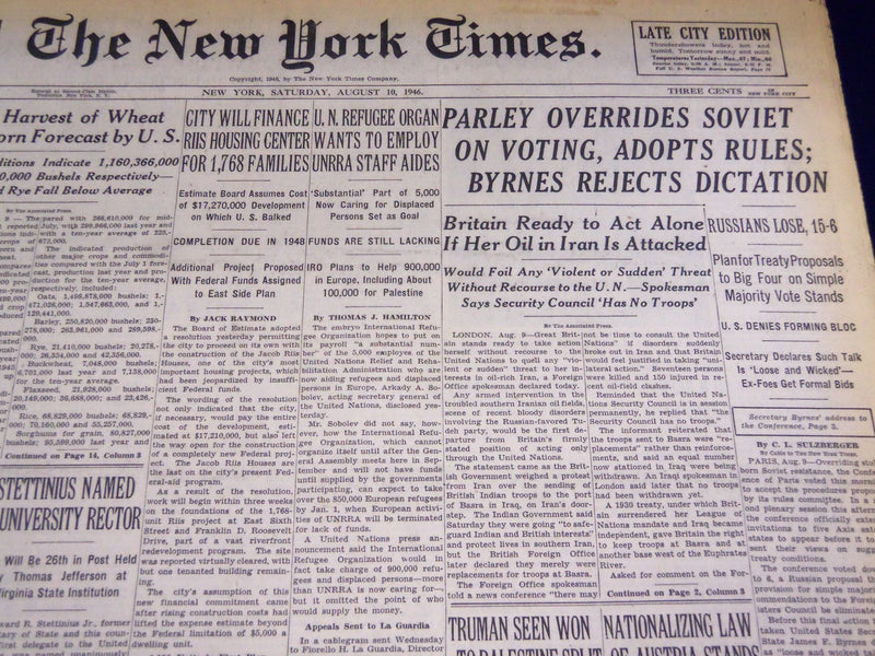 1946 AUG 10 NEW YORK TIMES - BRITAIN TO ACT IF OIL IN IRAN IS ATTACHED - NT 2316