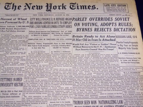 1946 AUG 10 NEW YORK TIMES - BRITAIN TO ACT IF OIL IN IRAN IS ATTACHED - NT 2316