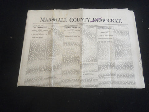 1913 JUNE 5 MARSHALL COUNTY DEMOCRAT NEWSPAPER - NP 5758