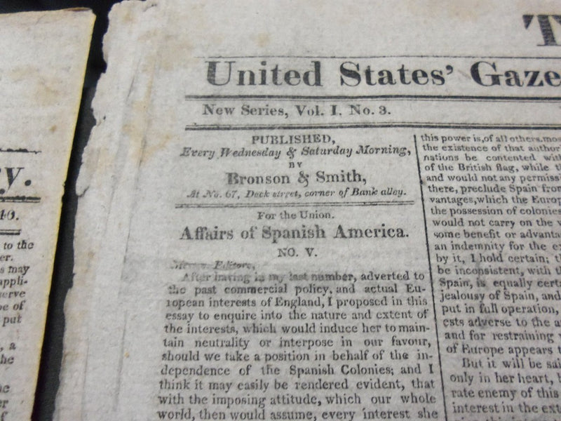 1818 THE UNION U.S. GAZETTE & TRUE AMERICAN NEWSPAPER LOT OF 8 DIFF - NP 1475