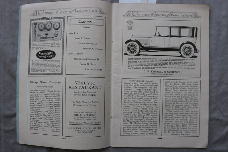 1917-1918 THE AUDITORIUM CHICAGO OPERA ASSOCIATION PROGRAM - MANON - K 3456