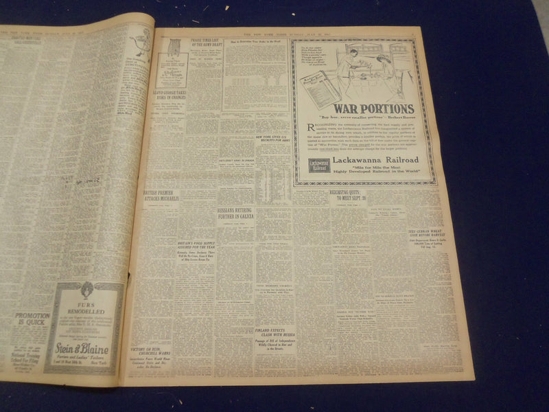 1917 JULY 22 NEW YORK TIMES - DRAFT MASTER SHEETS COMPLETED - NT 9316