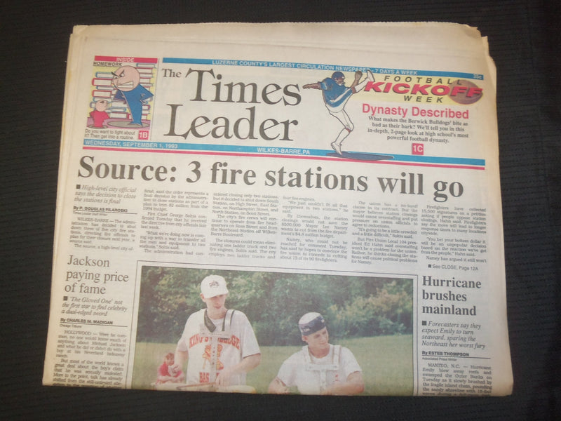 1993 SEP 1 WILKES-BARRE TIMES LEADER -SOURCE: 3 FIRE STATIONS WILL GO - NP 7556