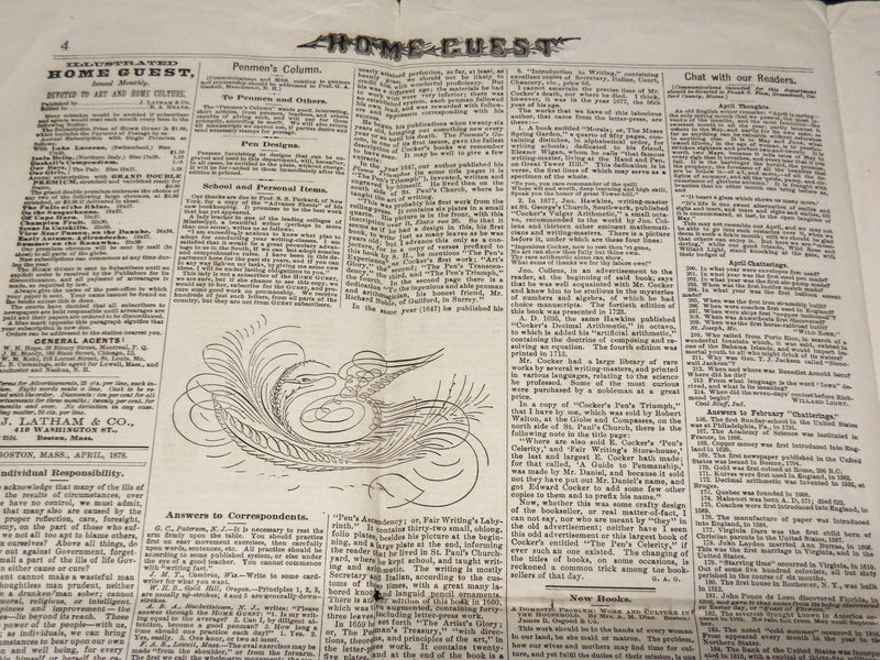 1878 APRIL ILLUSTRATED HOME GUEST NEWSPAPER - GEORGE BANCROFT GRIFFITH - K 61
