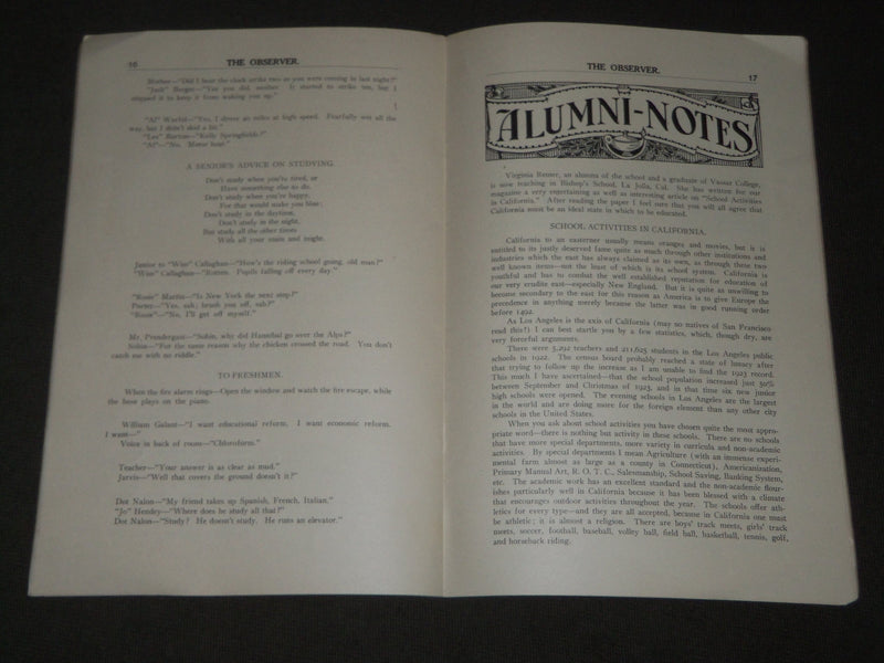 1924 OCTOBER THE OBSERVER ANSONA HIGH SCHOOL MAGAZINE - CONNECTICUT - J 2803