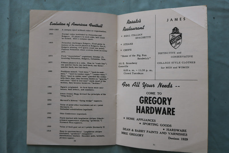 1956 SEP 29 DENISON UNIVERSITY VS. MT. UNION COLLEGE FOOTBALL PROGRAM - K 3316