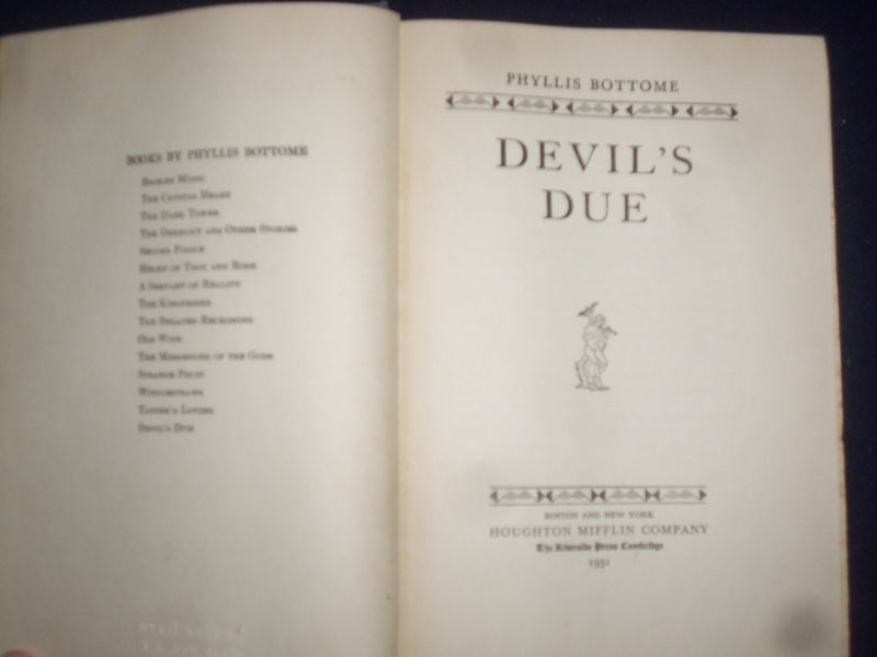 1931 DEVIL'S DUE HARDCOVER BOOK BY PHYLLIS BOTTOME - KD 9168
