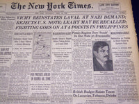 1942 APRIL 15 NEW YORK TIMES - VICHY REINSTATES LAVAL AT NAZI DEMAND - NT 1148