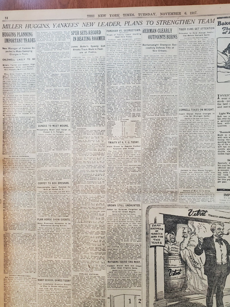1917 NOVEMBER 6 NEW YORK TIMES - MILLER HUGGINS YANKEES NEW LEADER - NT 8062