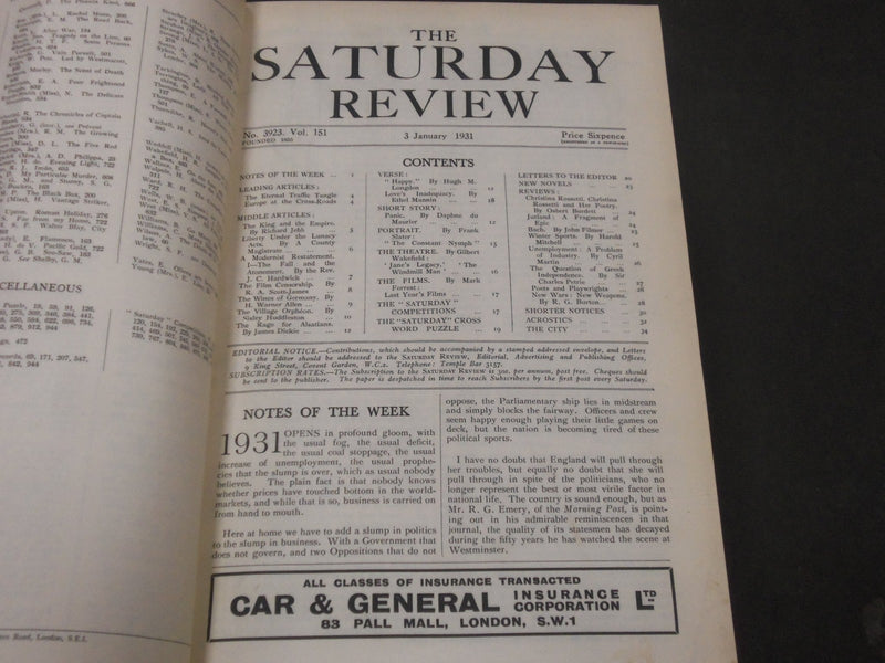 1931 SATURDAY REVIEW 2 BOUND VOLUMES - COMPLETE YR- PUBLISHED IN LONDON - R 1109