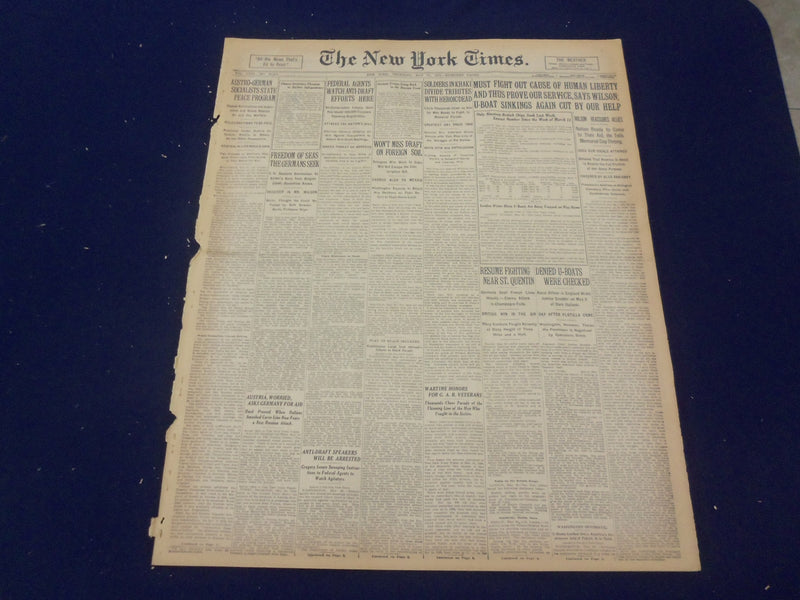 1917 MAY 31 NEW YORK TIMES - MUST FIGHT OUR CAUSE OF HUMAN LIBERTY - NT 9143