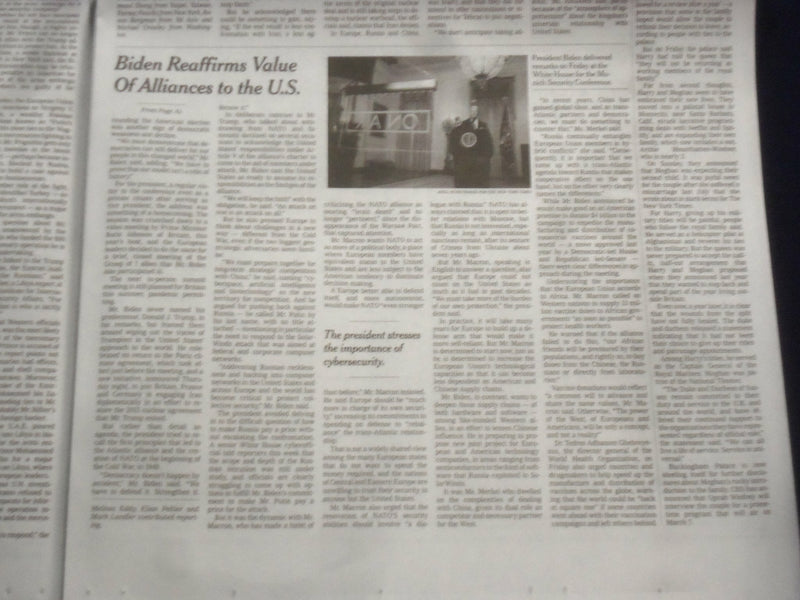 2021 FEB 20 NEW YORK TIMES - BIDEN REAFFIRMS ALLIANCES' VALUE FOR U.S. POLICIES