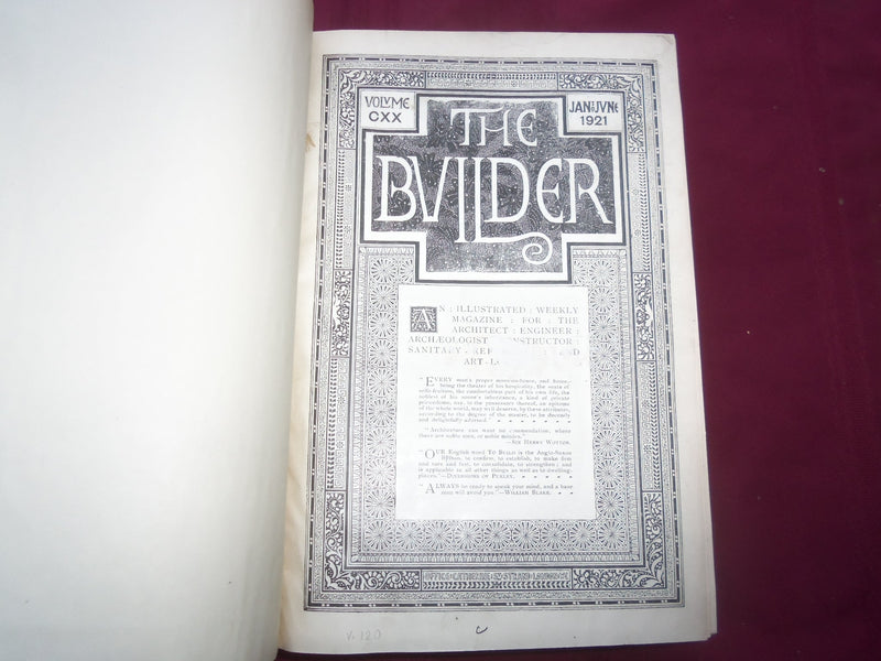 1921 JAN-DEC THE BUILDER U. K. MAGAZINE BOUND VOLUMES - 2 VOLS - FOLD OUTS- C 32