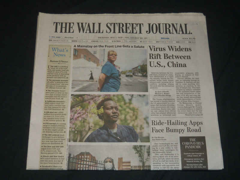 2020 MAY 7 WALL STREET JOURNAL NEWSPAPER -VIRUS WIDENS RIFT BETWEEN U. S. CHINA