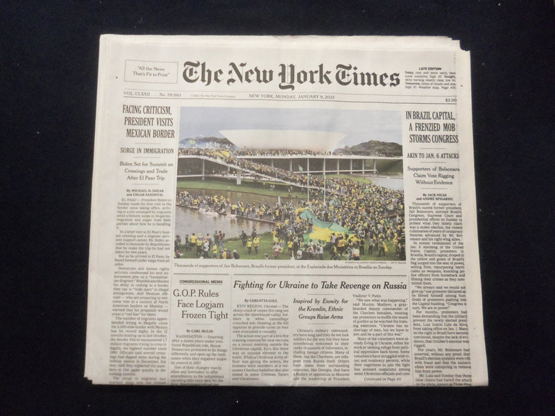 2023 JAN 9 NEW YORK TIMES - IN BRAZIL CAPITAL, A FRENZIED MOB STORMS CONGRESS