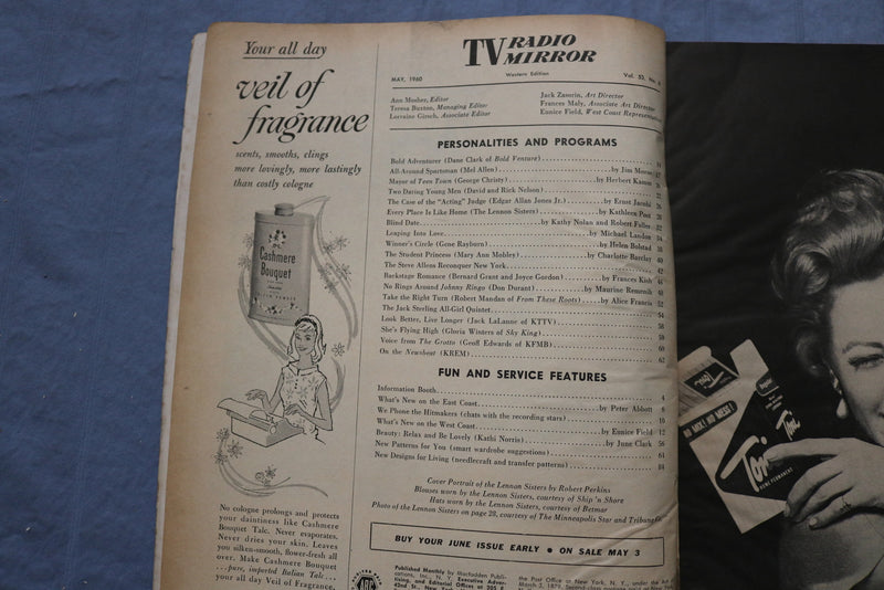 1960 MAY TV RADIO MIRROR MAGAZINE - THE LENNON SISTERS COVER - ST 1002P