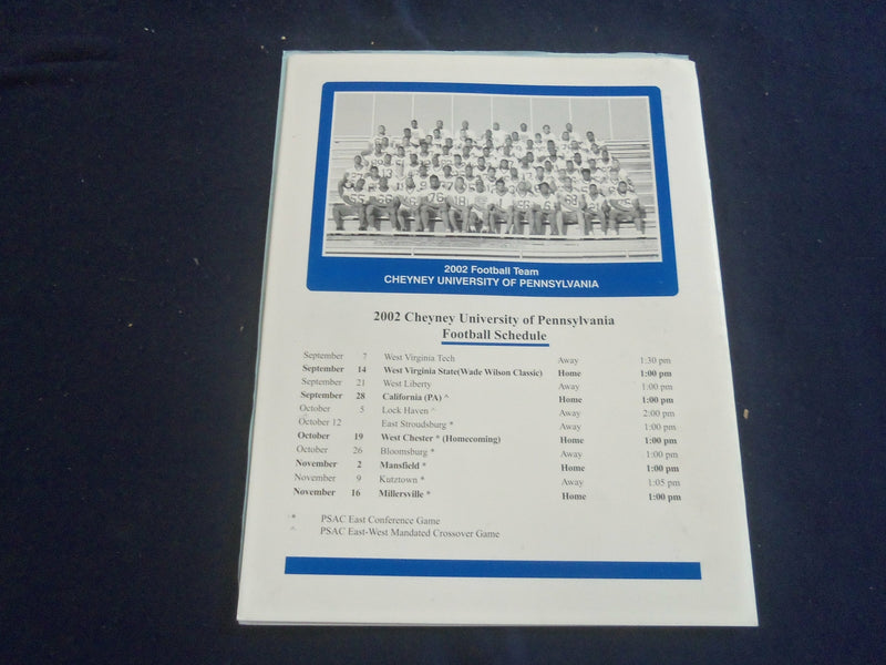 2002 SEP 14 FOOTBALL PROGRAM-CHEYNEY UNIVERSITY VS. W.V. STATE COLLEGE- ST 6583T