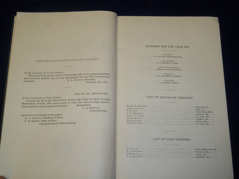 1892 & 1901 MISSOURI HORTICULTUAL SOCIETY ANNUAL REPORT VOLUME LOT OF 2- KD 5590