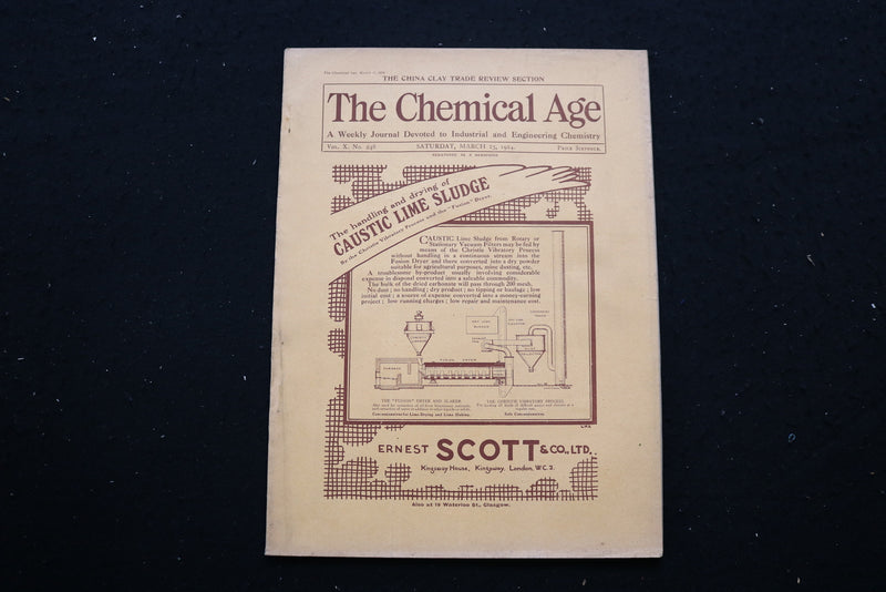 1924 MARCH 15 THE CHEMICAL AGE MAGAZINE - CAUTIC LIME SLUDGE COVER - SP 4190O