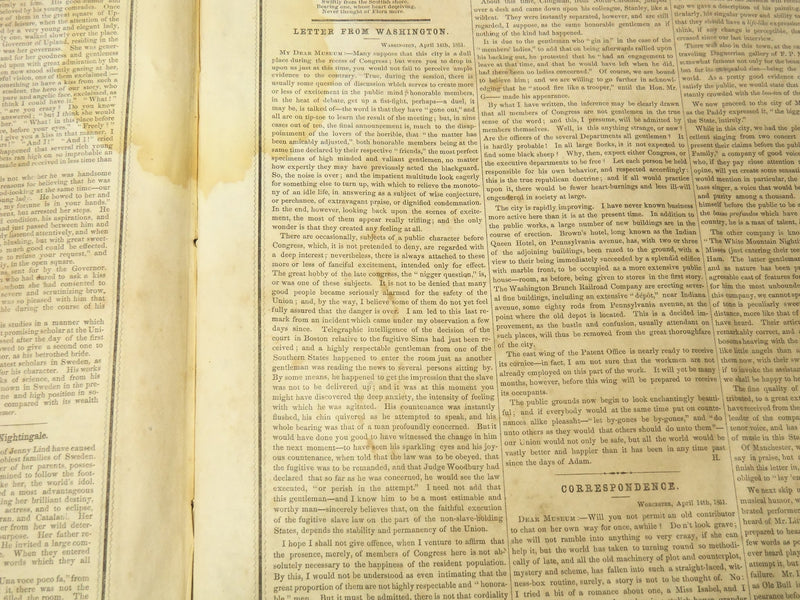 1851 APRIL 26 BOSTON MUSEUM NEWSPAPER - HOUSE OF SEVEN GABLES -M. NOAH - NP 9026