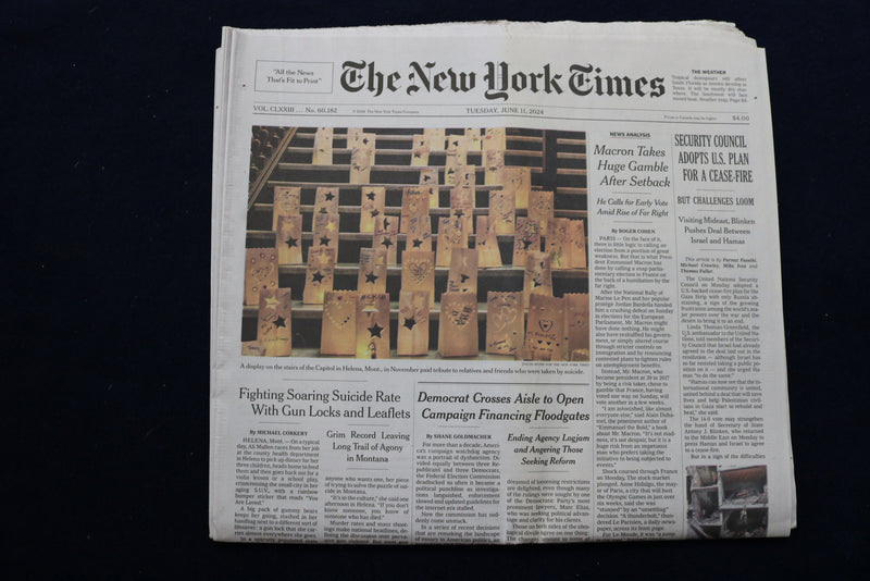 2024 JUNE 11 NEW YORK TIMES - SECURITY COUNCIL ADOPTS U.S. PLAN FOR CEASE-FIRE