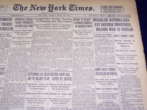 1936 MARCH 24 NEW YORK TIMES - MUSSOLINI NATIONALIZES KEY DEFENSE - NT 1843