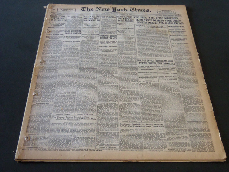 1928 DECEMBER 13 NEW YORK TIMES - KING DOIND WELL AFTER OPERATIONS - NT 6511