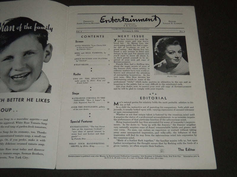 1934 OCTOBER 8 ENTERTAINMENT MAGAZINE - ANNA NEAGLE COVER - ST 5001