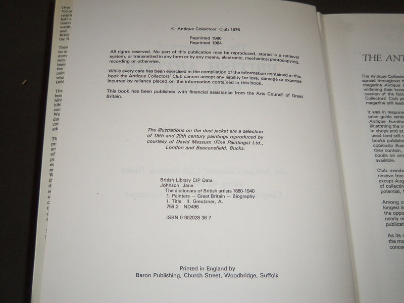 1984 THE DICTIONARY OF BRITISH ARTISTS 1880-1940 BOOK - I 465