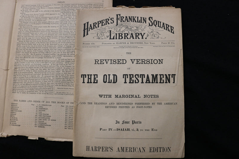 1885 THE OLD TESTAMENT IN 4 PARTS - HARPERS' - SOFTCOVER - K 2418