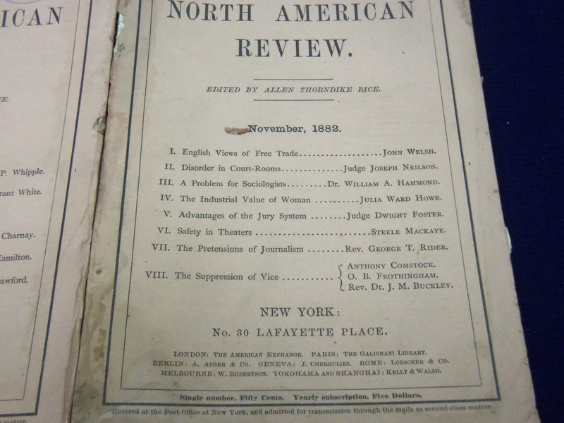 1882 & 1884 NORTH AMERICAN REVIEW LOT OF 8 ISSUES - STORIES/ARTICLES - WR 671