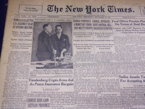 1949 SEPTEMBER 21 NEW YORK TIMES - ROMULO NEW U. N. HEAD - NT 3662
