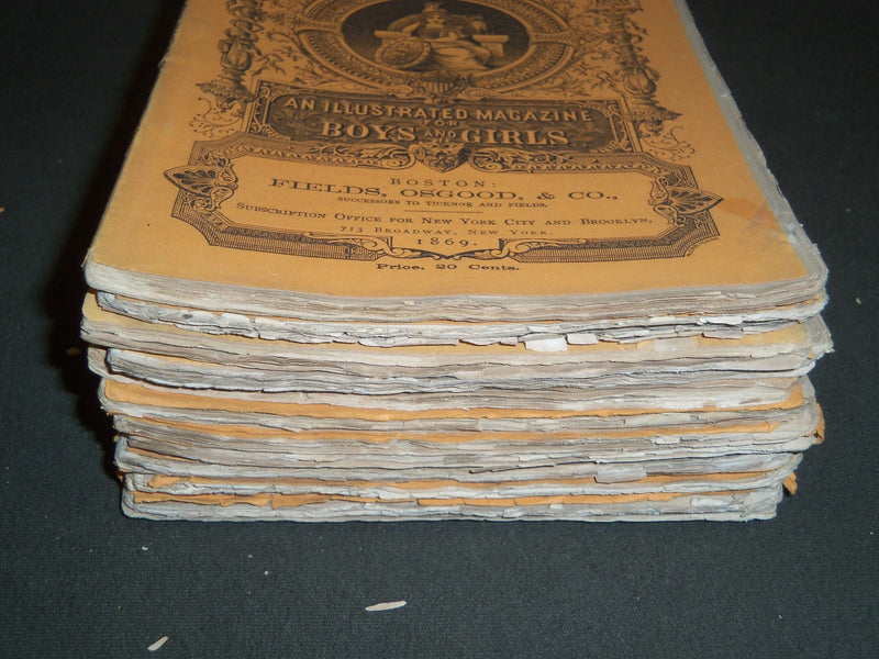 1869 OUR YOUNG FOLKS ILLUSTRATED MAGAZINE LOT OF 11 - GREAT STORIES - WR 10