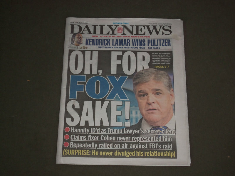 2018 APRIL 17 NEW YORK DAILY NEWS - SEAN HANNITY ID'S AS TRUMP LAWYER CLIENT