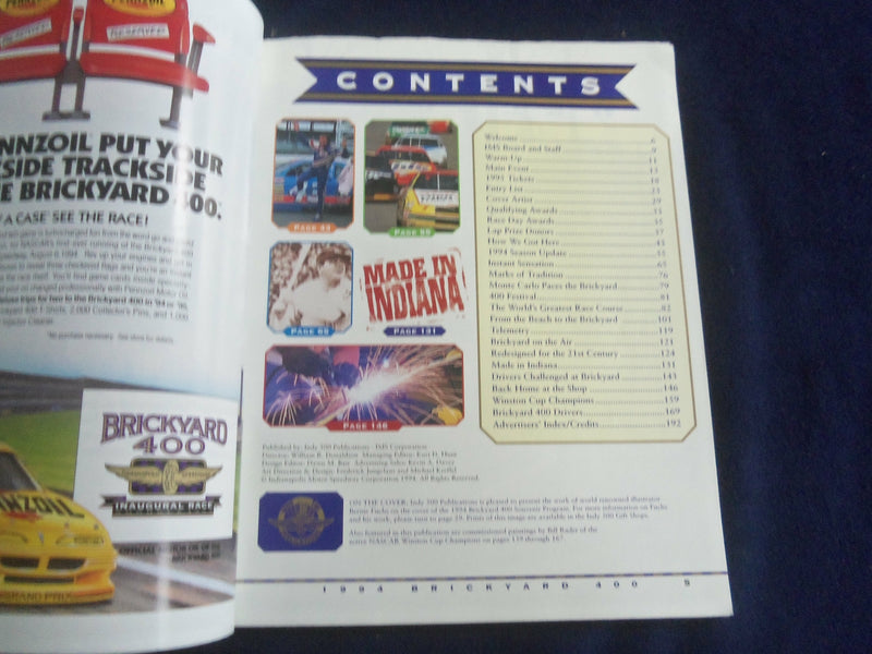1994 AUGUST 6 BRICKYARD 400 RACING PROGRAM - GREAT PHOTOS - SP 3744L