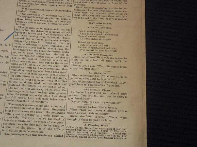1891 JANUARY 15 THE WEEKLY DETROIT FREE PRESS NEWSPAPER - MICHIGAN - NP 8975
