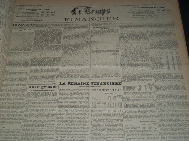 1931 OCTOBER-DECEMBER LE TEMPS FRENCH NEWSPAPER BOUND VOLUME - VB 10
