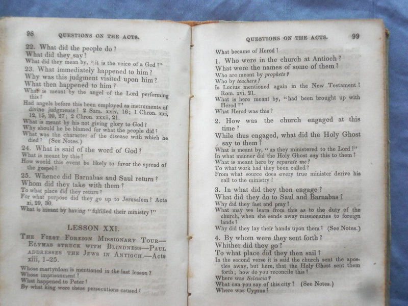 1848 QUESTIONS ON THE ACTS OF THE APOSTLES HARDCOVER BOOK BY REV. PEIRCE - K 304