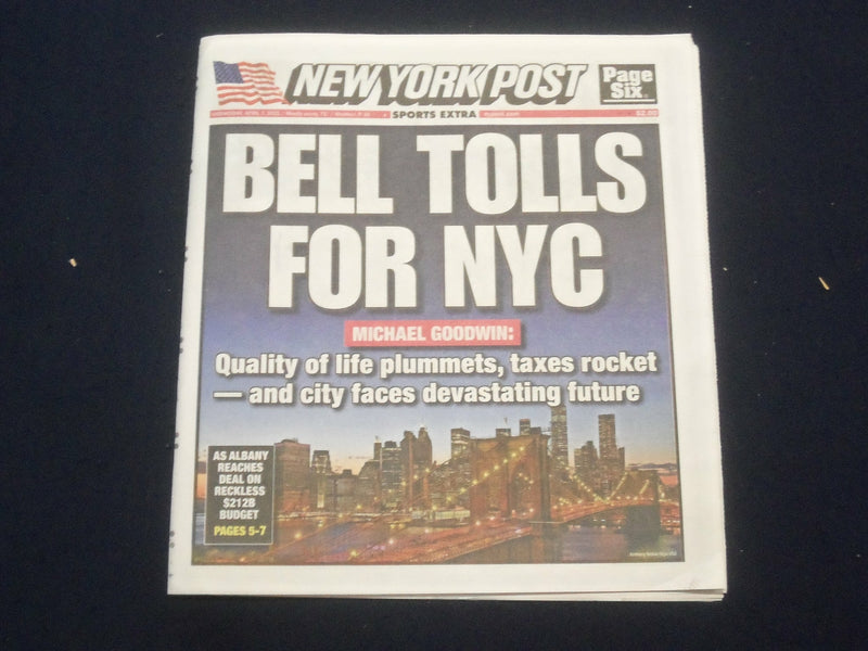 2021 APRIL 7 NEW YORK POST NEWSPAPER- NYC QUALITY OF LIFE PLUMMETS - COLE K'S 13