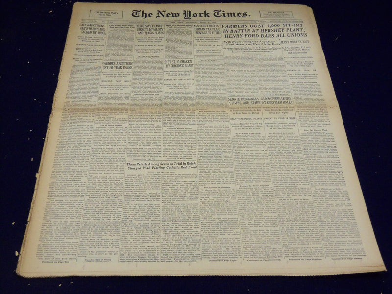 1937 APRIL 8 NEW YORK TIMES - HENRY FORD BARS ALL UNIONS - NT 3095