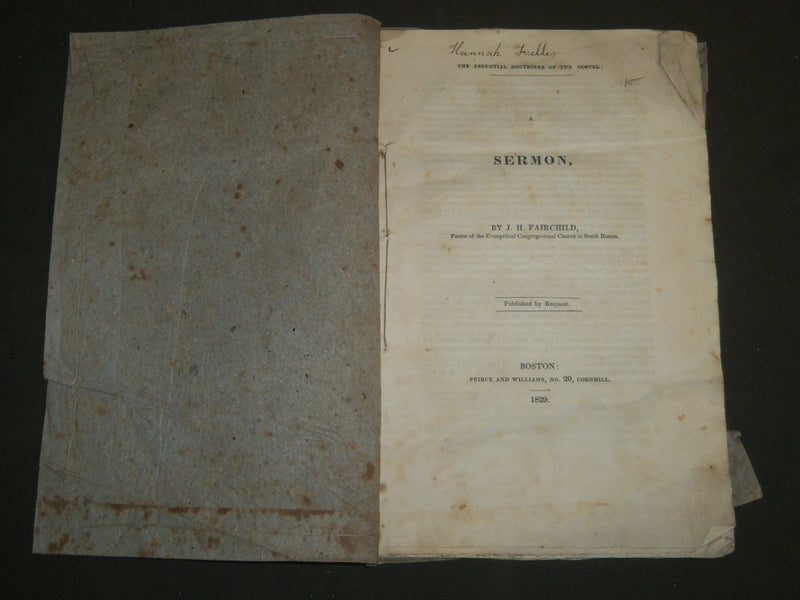 1829 J. H. FAIRCHILD SERMON - SOUTH BOSTON BOOK - EVANGELICAL CHURCH - J 4686