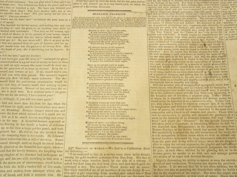 1851 FEB 8 BOSTON MUSEUM NEWSPAPER - THOMAS BUCHANAN READ - TENNYSON - NP 9034