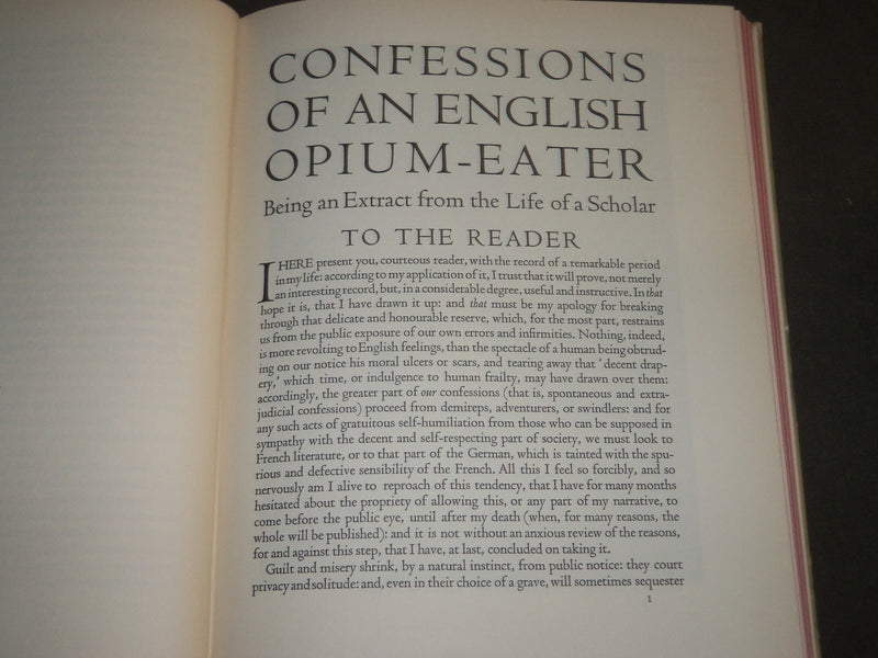 1950 CONFESSIONS OF AN ENGLISH OPIUM-EATER BOOK BY THOMAS DE QUINCEY - KD 4926
