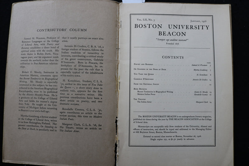 1928 JANUARY BOSTON UNIVERSITY BEACON - SAMUEL WAXMAN - LOT OF 2 - K 2215