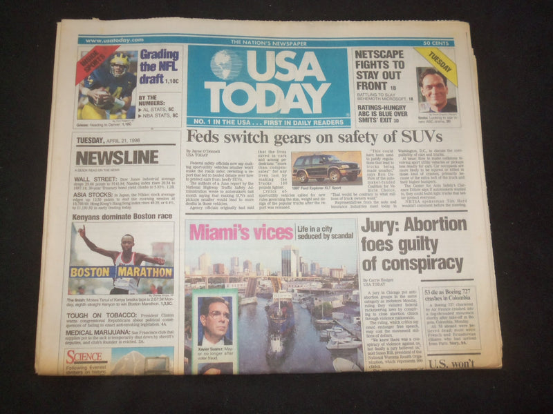1998 APRIL 21 USA TODAY NEWSPAPER - ABORTION FOES GUILTY OF CONSPIRACY - NP 7916
