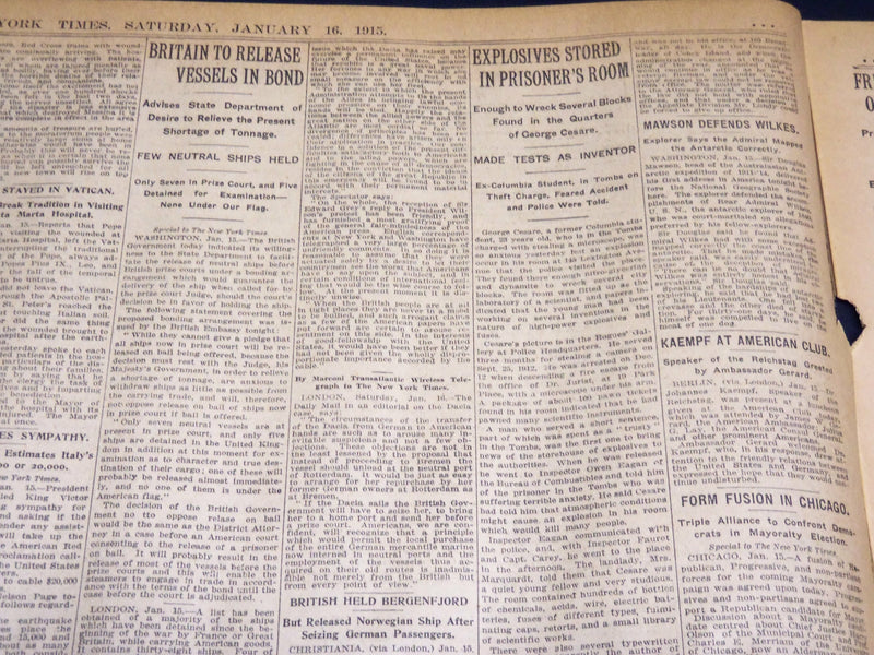 1915 JANUARY 16 NEW YORK TIMES - EARTHQUAKE TOLL NOW OVER 25,000 - NT 7824