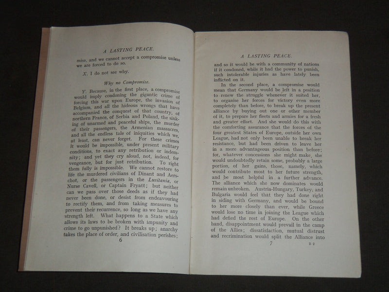1917 A LASTING PEACE CONVERSATION BETWEEN X & Y BOOK BY G. W. PROTHERO - J 7205