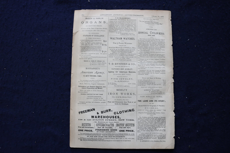 1869 APPLETONS' JOURNAL MAGAZINES - WINSLOW HOMER COVERS - LOT OF 3 - K 1751